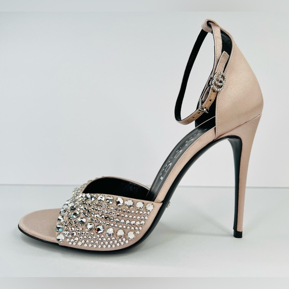 Gucci Crystal Embellished Skin Rose Satin Heel Ankle Strap Bridal Sandals EU 40 - Picture 8 of 10